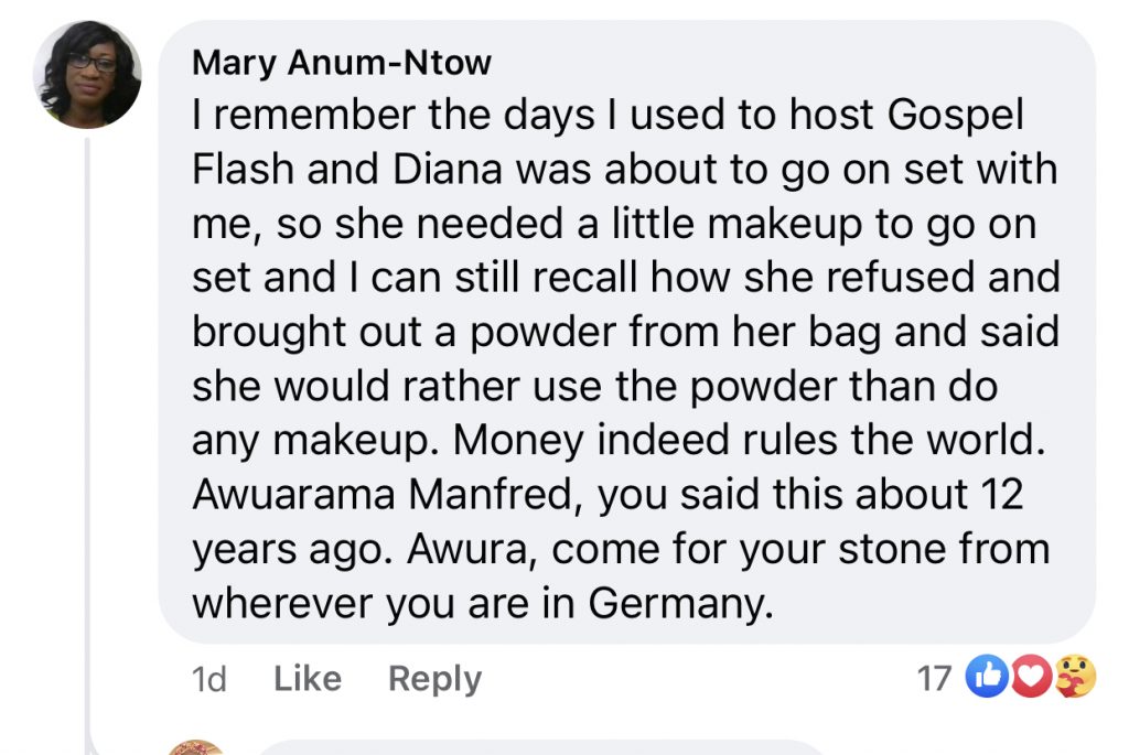 Diana Asamoah’s Outfit and pose sparks reactions on Facebook. 