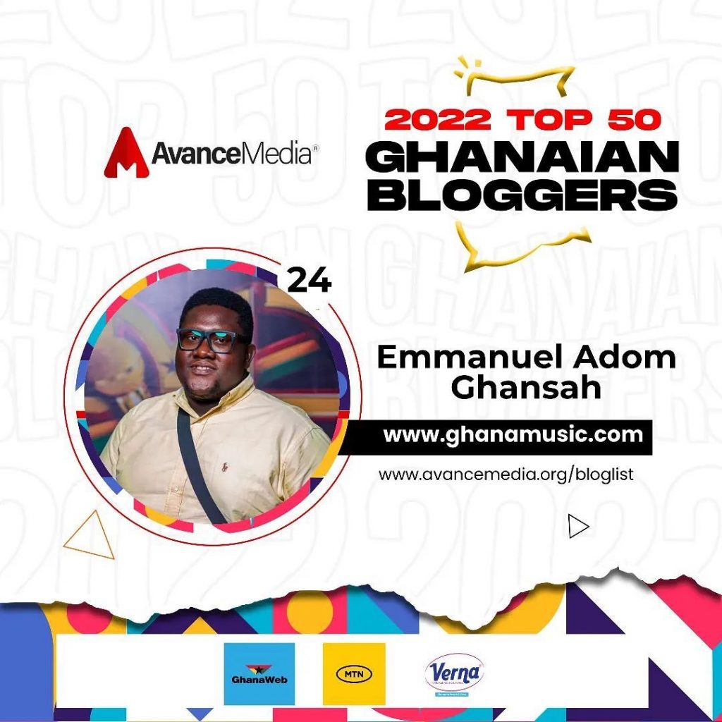 ADOM GHANSAH RANKED AMONG AVANCE MEDIA 2022 TOP 50 GHANAIAN BLOGGERS