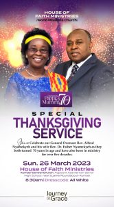 Celebrating Rev. Alfred & Dr. Esther Nyamekyeh at 70; A Special Thanksgiving Service Slated for Sun. 26th March